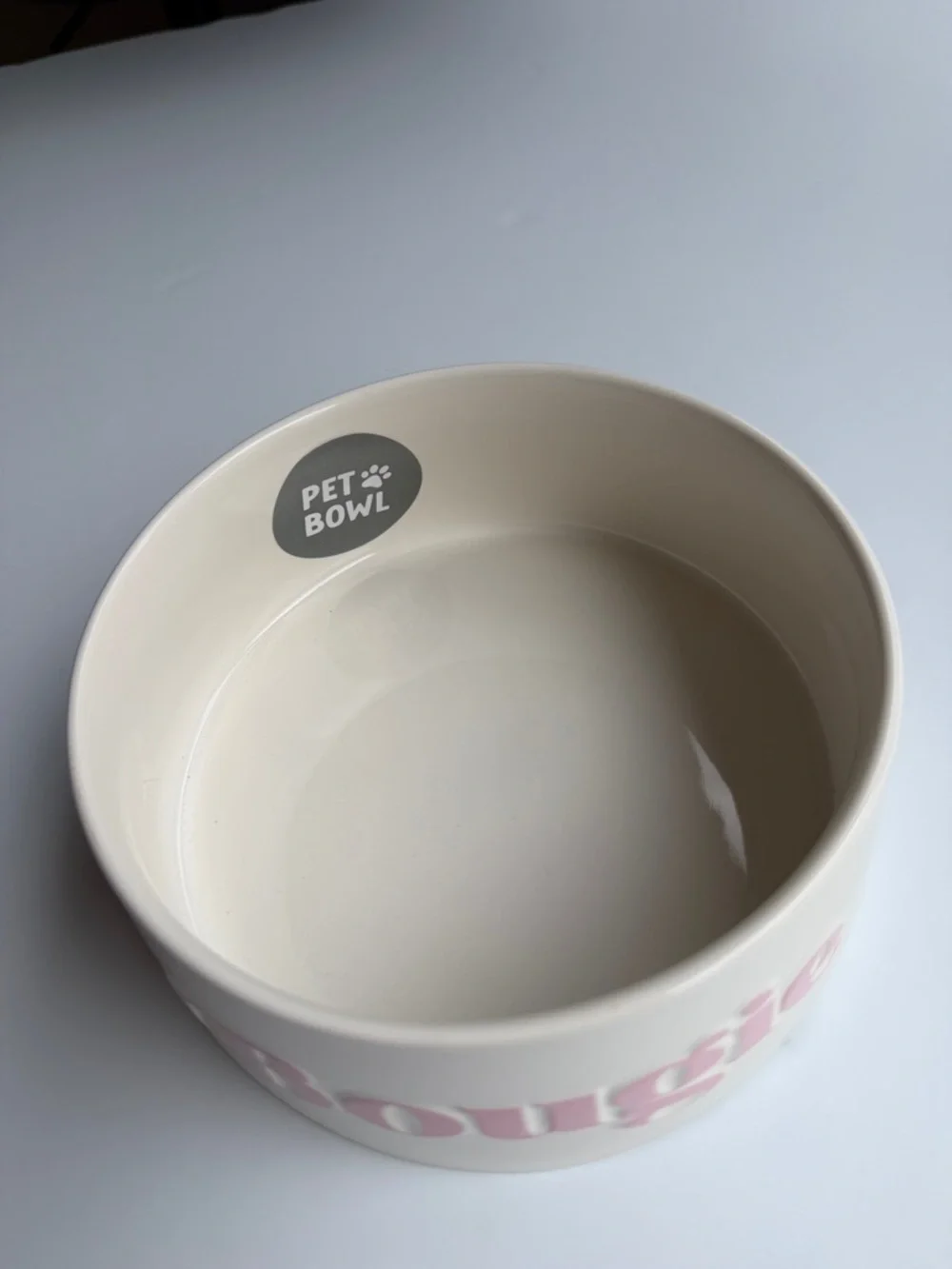 'Bougie'Pet Bowl Ceramic Dog Bowl with Pink 'Bougie' Lettering